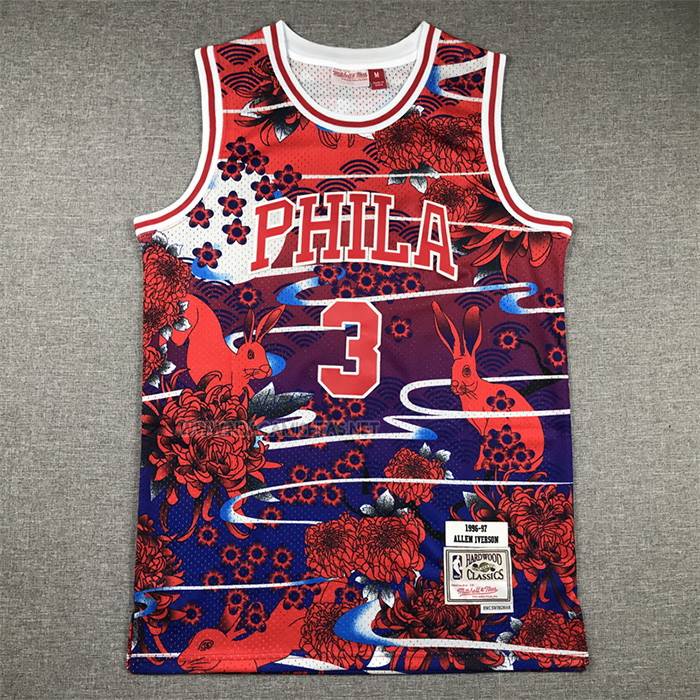 Camiseta Philadelphia 76ers Allen Iverson NO 3 Mitchell & Ness Lunar New Year Rojo